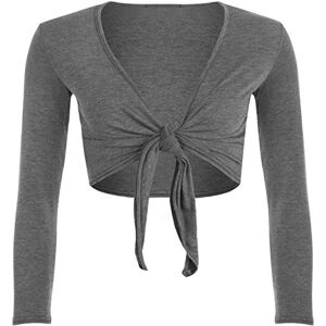 WearAll New Ladies Shrug Tie Up Long Sleeve Top Womens Dark Grey 12/14