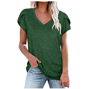 Generic Short Sleeve Blouse for Women UK Solid Colour V Neck Tops Ladies Summer T Shirts Casual Dressy Going Out Tunics Green