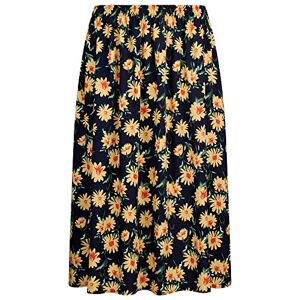 KK Fashion Lines Ladies/Womens Summer Floral Print Skirt, Light Weight Soft Viscose Fabric, Elasticated Waist, 27" Length (Large, Black Blue 3)
