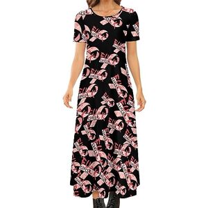 Songting Fuck Cancer Women's Summer Casual Short Sleeve Maxi Dress Crew Neck Printed Long Dresses S