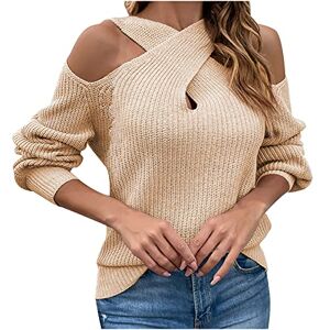 Off Shoulder Womens Jumper Cut Out Long Sleeve Pullover Sweater Halter Neck Casual Loose Elegant Cold Shoulder Knitted Ladies Jumpers Tops UK Khaki