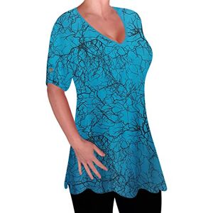 Eyecatch - Delta Ladies Print V Neck Blouse Tunic Womens Swing Flared T-Shirt Top Turquoise Size 22-24
