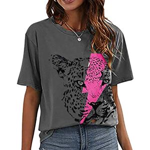 Womens Tops 230512hhxdxuk128697 Womens Summer Tops Size 12 Women Short Sleeve Tops Womens Crew Neck T Shirts Formal Tiger Lightning Print Shirt Solid Blouse Longline Tops UK Size 8-26 for Vacation Gym School Office Gray