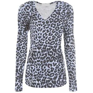 Pretty Attitude Women's Long Sleeve Brown Leopard Print Top V Neck Ladies Stretch Viscose T Shirt (Grey Leopard, 16)