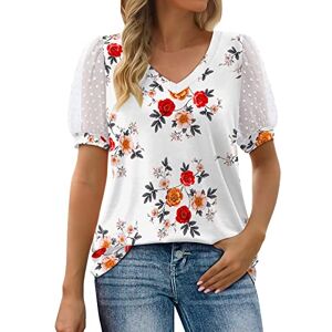 HOOUDO Womens T Shirts Swiss Dot Puff Sleeve Summer Tops Casual V Neck Ladies Blouses Tee Loose Elegant Blouse Tunic Shirt Top Plus Size