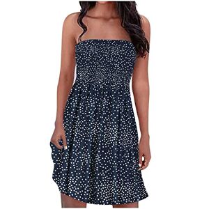 Summer Dresses for Women UK Bohemian Style Sheering Bandeau Boobtube Gather Strapless Dresses A-Line Loose Elastic Band Sleeveless Floral Print Dresses Evening Party Dresses Club Dance Dresses