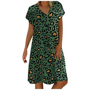 Janly Clearance Sale Womens Casual Dress, Women Casual Boho Leopard Print Dress V Neck Short Sleeve Loose Vacation Dress for Holiday