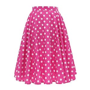 Polka Dot Dresses for Women, 50s Dresses for Women A- Line Rockabilly Dress Polka Dots Floral Print Swing Evening Party Cocktail Dress Hot Pink B M