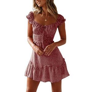 YBENLOVER Women Summer Dress Floral Print Short Dress High Waist Mini Dress Vintage Beach Dress Brick Red