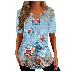 Women Baggy Tops For Summer 2023 Ladies Summer Tops Vintage Floral Printed Tunic Tops with Henley Neck Button Tunic Tops