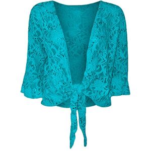 Golomak&#174; Womens Floral Lace 3/4 Sleeve Cardigan Shrug - Ladies Front Tie Up Sequin Bolero Stretch Cropped Top (Turquoise, 24-26)