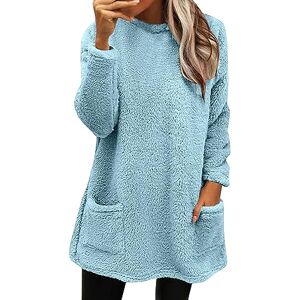 HIGOU Sweatshirt Tunics For Women Tops Womens Winter Warm Sweater Winter Coat Fleece Thickening Plus Size Coat Jacket Casual Plus Size Loose Coat Sweaters Fleece Women(Blue,L)