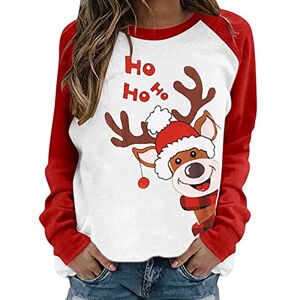 Femereina Women Christmas Sweatshirts Crewneck Funny Reindeer Print Jumpers Autumn Winter Casual Pullover Xmas Top (Red White Style 6, Large)