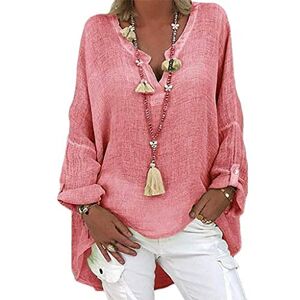 Briskorry Women's Tunic Linen Look Top Plain V-Neck Long Sleeve Shirt Summer Autumn Loose T-Shirts Casual Loose Elegant Shirt Blouse Vintage Tunic Tops