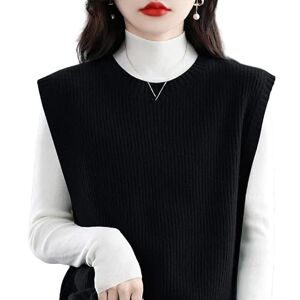 OFFSUM Women'S Knitted Vest - Round Neck Korean Style Sleeveless Waistcoat Autumn Winter Warm Solid Color Jacquard Large Size Casual Clothing Top,Black,M