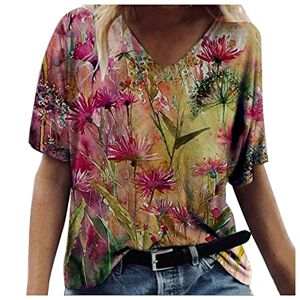 Janly Clearance Sale Women's Floral Print Tops, Ladies V-Neck Flower Scenic T-Shirt Plus Size, Summer Casual Blouse Long Sleeve Shirt, Easter St Patrick's Day Deal, Yyellow, M