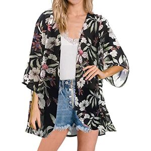 Generic Summer Cardigans for Women Lightweight 3/4 Puff Sleeve Chiffon Beach Kimono Cover Up Comfort Open Front Cardigan Jackets Summer Cardigans for Women Lightweight (Black,XL)