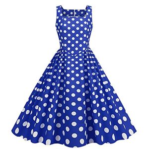 Wellwits Women's Square Neck Wide Strap Pleated Formal Vintage Dress Blue L