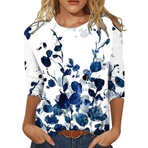 Cocila Tops for Women UK Casual Floral Three Quarter Sleeve Round Neck Tee Shirt Fashion Printed Flower Loose Side Split Blouse Tunic Summer Long Sleeve T Shirts Women