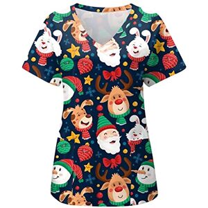 SHITOUJI Christmas Working Uniforms for Women Xmas Scrub Uniform Tunic Tshirts Short Sleeve V Neck Tops Snowman Printing Uniform Blouse Shirts