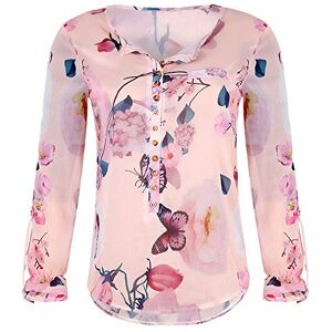 Cocil Women Casual Floral Printed Button Long Sleeve T-Shirt, Loose Plus Size Chiffon Irregular Hem Top Blouse(2XL,Orange)