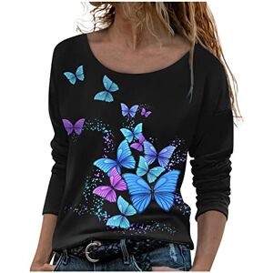 AMhomely Tops for Women UK Tunic Tops Pullover Sale UK Womens Trendy Casual Printing Round Neck Long Sleeve Loose T-Shirt Autumn Blouse Pullover Tops Ladies Baggy Shirts Blouses Jumper, 03 Black, S