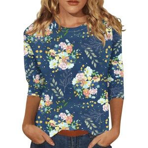 Generic 3/4 Sleeve Womens Tops Dressy Casual Flowy Cute Round Neck Women Tshirts 3/4 Sleeve Summer Gym Loose Floral Blouses for Women