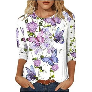 AMhomely Summer 3/4 Sleeve T Shirt Landscape Painting Pattern Top for Womens Three Quarter Sleeve Pullover Round Neck Tees Tunics Tops Graphic Tee Shirts 07 Multicolor L