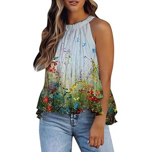 Women Casual Blouse AMhomely Women's Halter Neck Tank Tops Floral Sleeveless Shirt Pleated Casual Camisole Sweatshirt Loose T Shirt Blouses Jumper Henley Shirts Elegant for Ladies UK, Z2 Gray, XXL