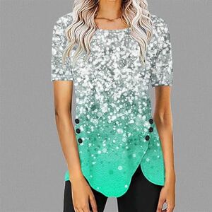 PRiME Long T Shirts for Women UK Boho Hippie Tops Casual Button Short Sleeve Blouse Short Sleeve Round Neck Blouse Longline Blouses Basic Streetwear Funny T Shirts Ladies Summer Tops Green