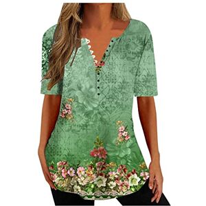 Women Baggy Tops For Summer 2023 Ladies Summer Tops Vintage Floral Printed Tunic Tops with Henley Neck Button Tunic Tops