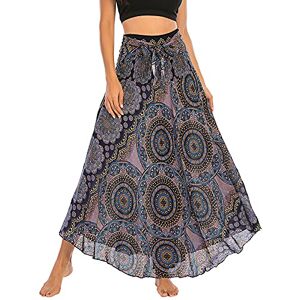 Maeau - Maxi Skirts Women Long Bohemian Style Skirt Floral Print A-Line High Waist Pleated Skirt for Daily Travel Photos - Blue