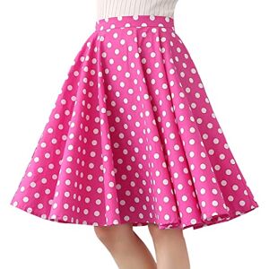 Skirts for Women UK Summer Ladies Elasticated Waist Vintage 1940s Audrey Hepburn 50s Polka Dot Adult A Line Tutu Pleated Skater Midi Skirt 1950s Fancy Cocktail Swing Dress Plus Size Pink Polka Dot XL