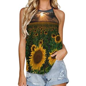 Generic041 Sunflowers Sunset Fashion Tank Top for Women Summer Crew Neck T Shirts Sleeveless Yoga Blouse Tee L