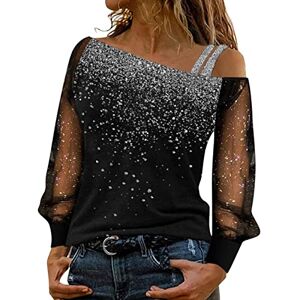 Generic Off Shoulder Tops for Women UK Long Sleeve Gradient Print T Shirts Ladies Summer Casual Loose Fit Tunics Dressy Going Out Blouse Silver