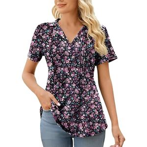 Skang Clearance Sale Black Friday Prime Womens Tunics Sale Y2k Top Plus Size Work Comfy Elegant Tops Three Quarter Sleeve Summe Blouses Print Loose Round Neck T Shirt Xmas Sale Clearance 18p Purple