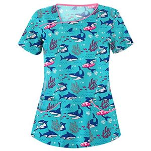 LHHH 2021 Christmas Scrub Top,Women Fashion Animal Print Short Sleeve Neck Tops Working Uniform Blouse Shirt,Scrubs Shirts Fashion Floral Print Tunic Working Blause Workwear