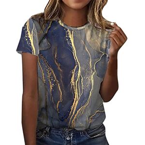 Clodeeu Women's Floral Print T Shirts Short Sleeve Crewneck Tops Summer Casual Blouse Tees for Daily Work Vacation Blue