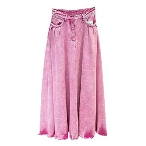 DUOMIYX Skirt Women Fashionable Washed Denim Skirt Casual A-Line Skirt-Pink-S