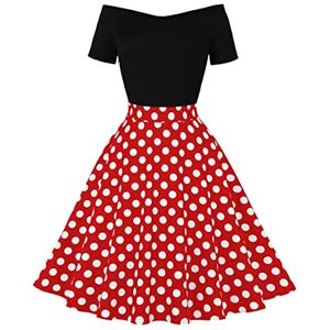 FYMNSI Ladies Vintage 1950s Polka Dot Swing Dresses for Women Retro 50's 60's Rockabilly Dress Summer Short Sleeve Casual Pleated Flare Dresses Evening Wedding Cocktail Party Tea Dresses Red XXL