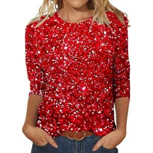 Generic Print Tops for Women UK Summer Crewneck 3/4 Sleeve T Shirts Ladies Casual Baggy Blouse Dressy Elegant Tunics Watermelon Red