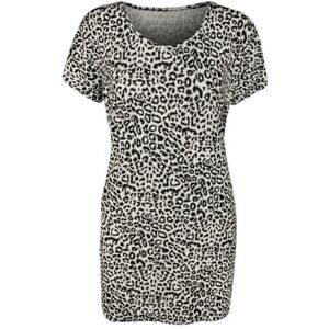 Wearall Womens Plus Size Animal Leopard Print Short Sleeve Ladies Long T-Shirt Top - Black White - 14