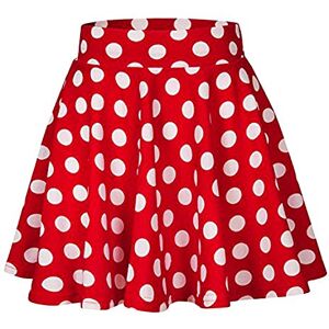 De feuilles Retro A-line Skirts for Women Polka Dot Print High Waist Summer Midi Swing Skirt (Red, UK 10-12)