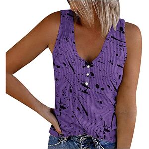 Clearance!Hot Sale!Cheap!Prime Day 2023! AMhomely Women Tank Tops Summer Casual Ribbed Sleeveless Basic Cami Top Slim Henley Button Down Blouses Ladies Vest Tops V-Neck T Shirts Pullover Blouses Summer Tops Elegant Tunic Shirts, 2# Purple