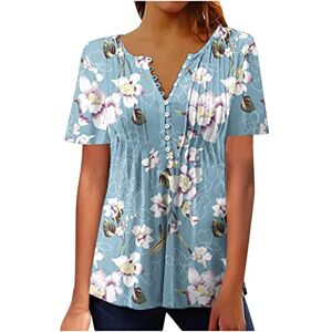 Clearance!Hot Sale!Cheap!Prime Day 2023! AMhomely Summer Tops for Women Short Sleeve T Shirts V Neck Button Down Shirts Vintage Floral Print Pleated Tshirts Loose Casual Blouses Elegant Tunic Shirts Dressy Ladies Henley T-Shirts