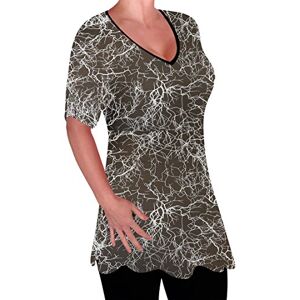 Eyecatch - Delta Ladies Print V Neck Blouse Tunic Womens Swing Flared T-Shirt Top Brown Size 22-24