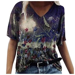 Janly Clearance Sale Women's Floral Print Tops, Ladies V-Neck Flower Scenic T-Shirt Plus Size, Summer Casual Blouse Long Sleeve Shirt, Easter St Patrick's Day Deal, Y#navy 1, M