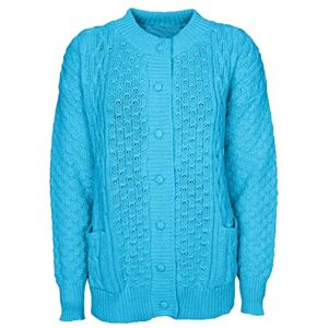 Womens Chunky Cable Knit Winter Cardigan Ladies Crew Neck Long Sleeve 7 Button Aran Warm Cardigan Turquoise