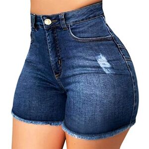 Buetory Summer Denim Shorts for Women Plus Size High Waisted Casual Frayed Raw Hem Ripped Jeans Pencil Shorts with Pockets(Dark Blue,X-Large)