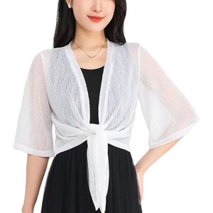 LIUYUYOUGO Summer Cardigans For Women Uk, Women Sexy Sheer Cardigan 3/4 Flared Sleeve Open Front Summer Lightweight Waterfall Cardigan Elegant Plain Shawl Shrug Jacket Casual Business Mesh Cover Up